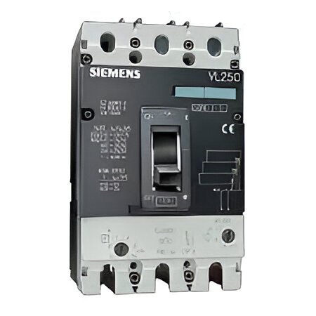 Disyuntor VL250N capacidad de corte estándar Icu=55kA, 415V AC 3 polos, protección de línea Trip Unit TM, LI In=250A, corriente nominal IR=200...250A, protección de sobrecarga, II=1200...2500A, SIEMENS